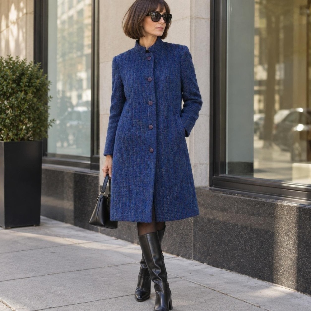 VTG 60s Emily Wetherby Mohair Topcoat Blue Mod A-Line USA Made Tagged Size 10